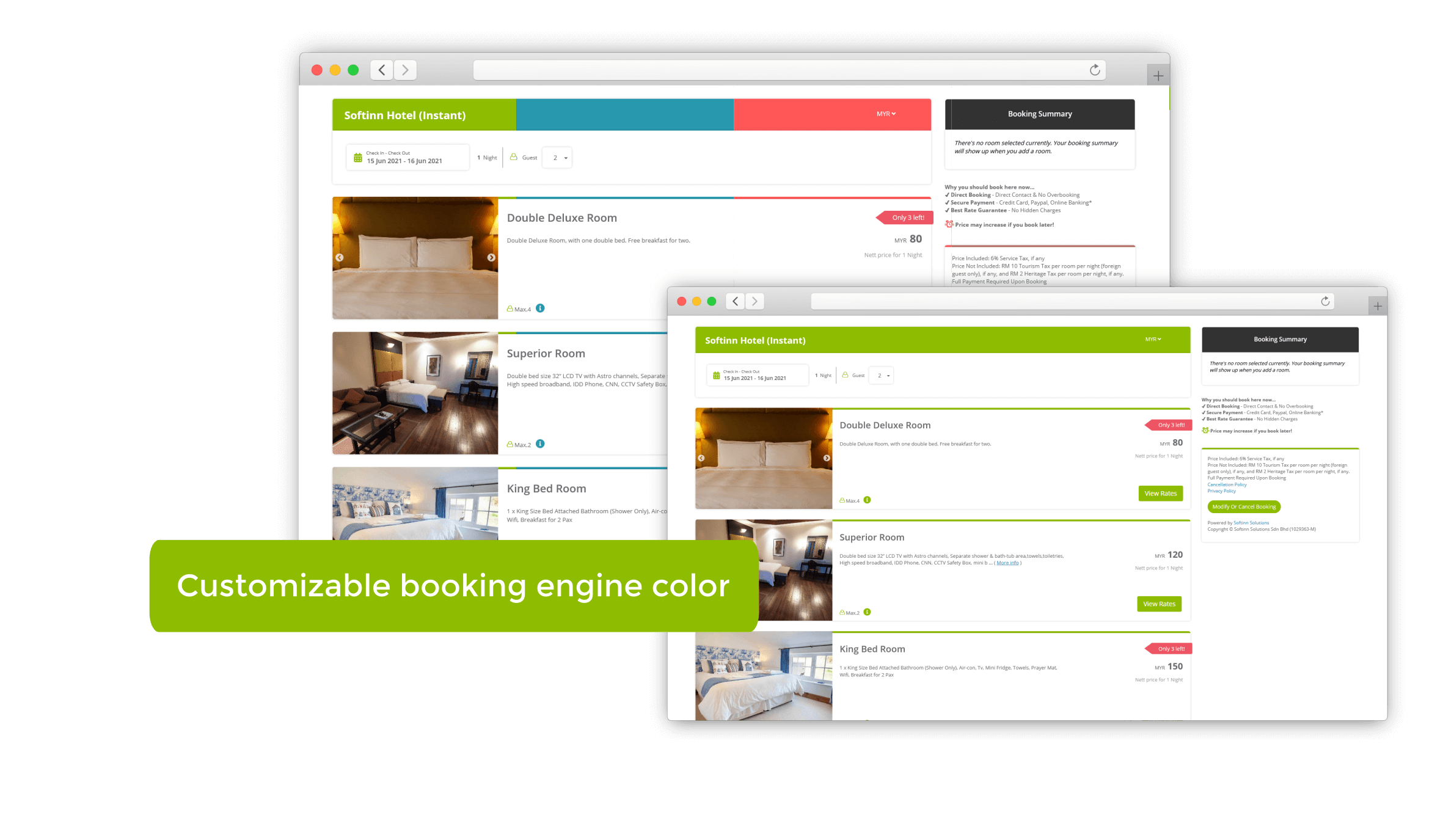 Customizable booking engine color