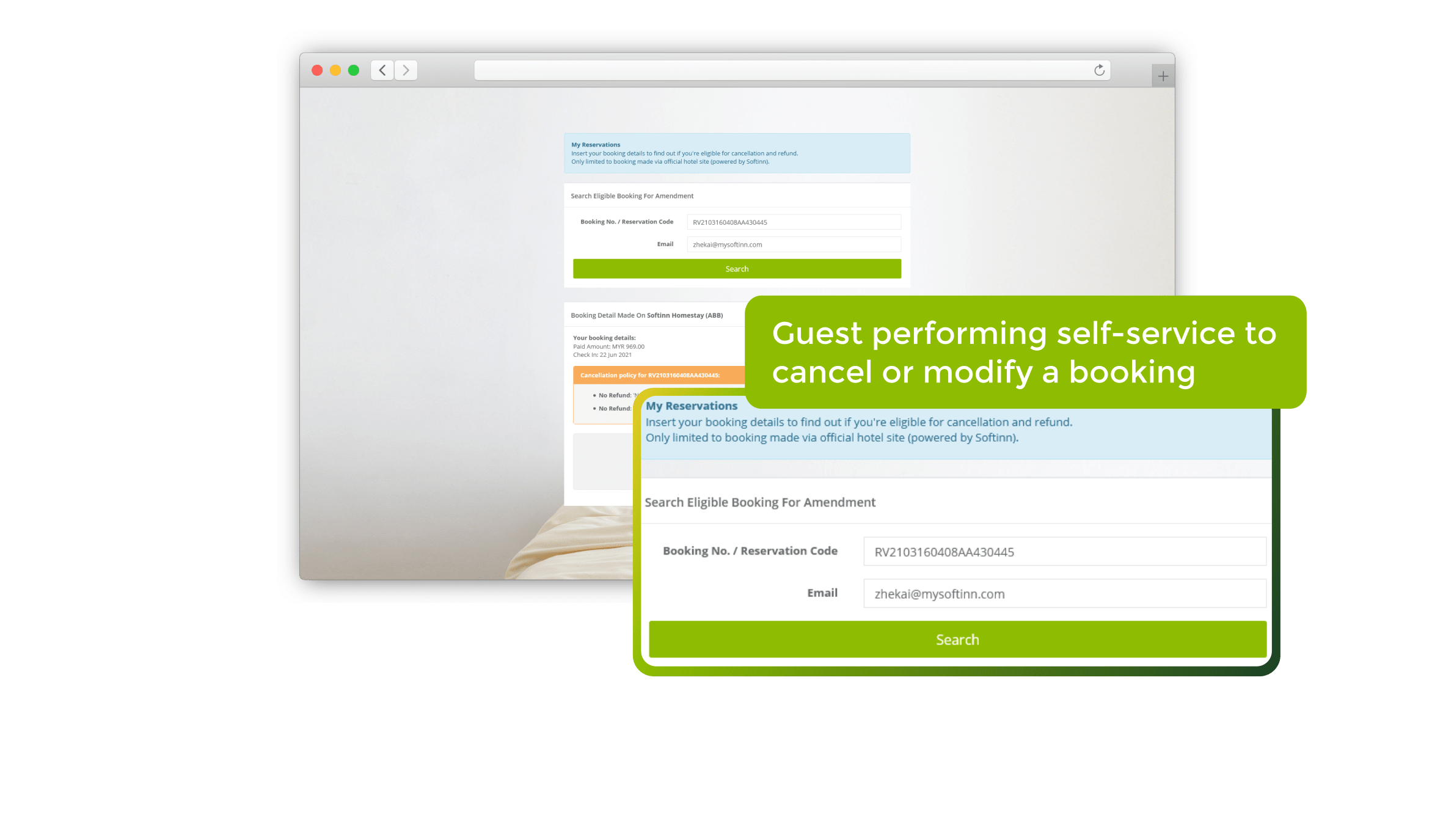 Guest performing self-service to cancel or modify a booking