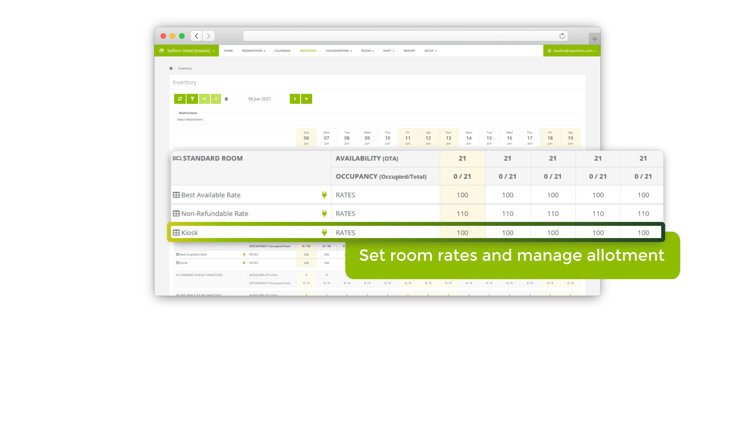 Set room rates and manage allotment