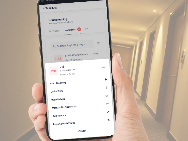 Housekeeper viewing their room to-do list on the Task mobile app