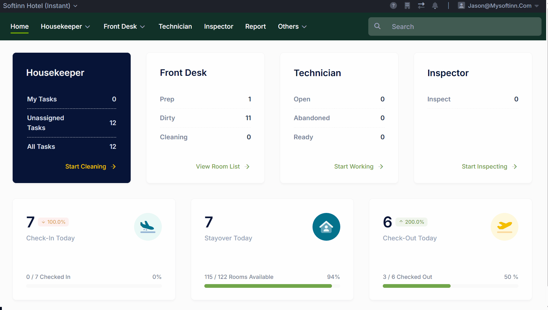 Room maintenance summary report showing repair history per room, with export